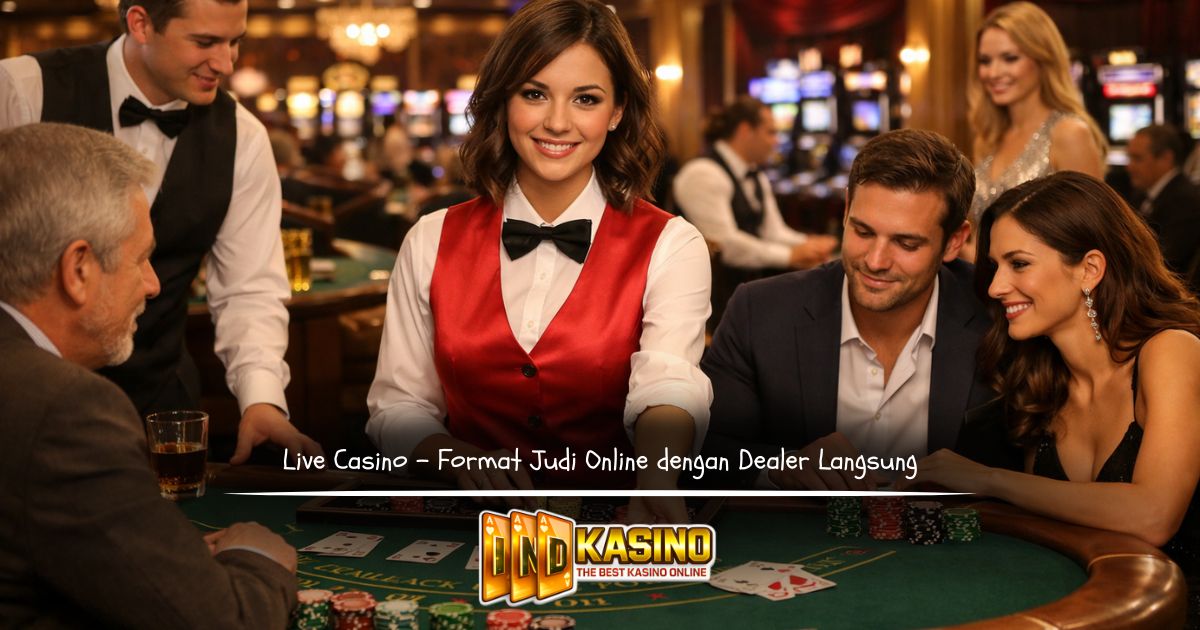 Ilustrasi format live casino dengan dealer dan sistem digital